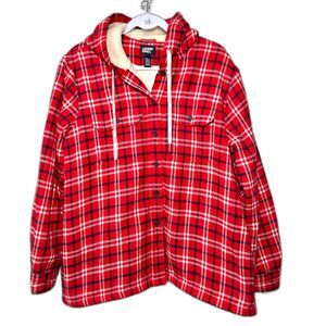 Lands' End Sherpa-Lined Hooded Flannel Shirt Jacket Large